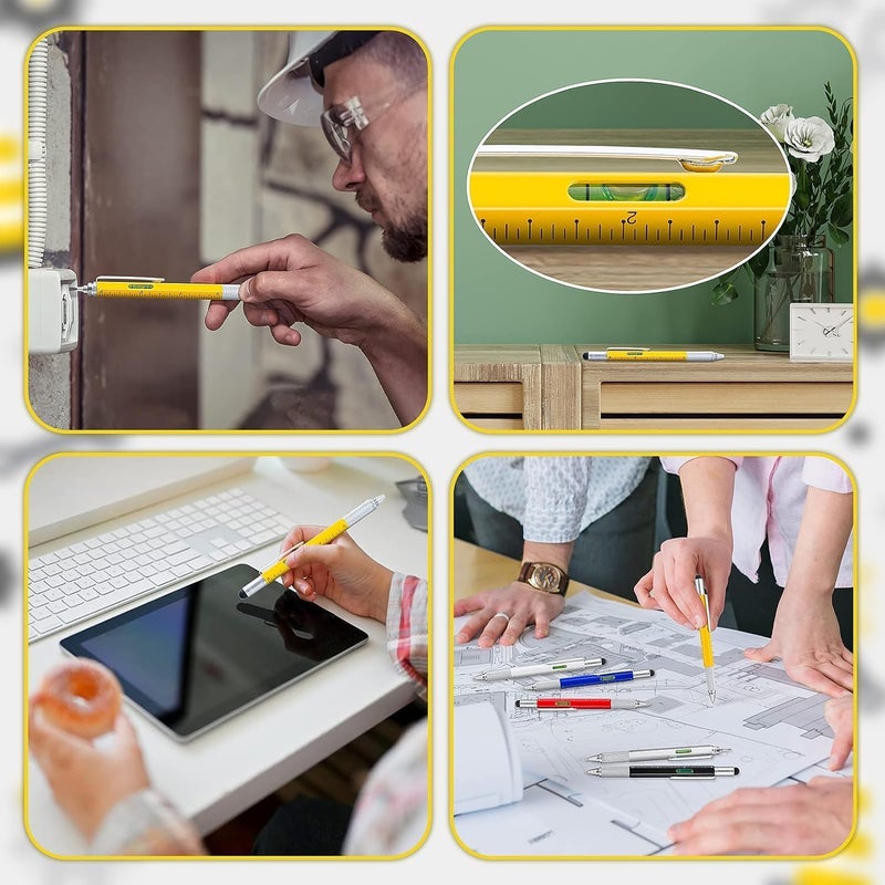 Kennmo 4 Pcs Multitool Pen Cool Gadget for Men, 6 in 1 Tool Pen Screwdriver Pen with Ballpoint, Ruler, Screwdriver, A Flat Head, Touch-Screen Pen, Levelgauge，Gift for Father's Day (4 Colors) - Image 2